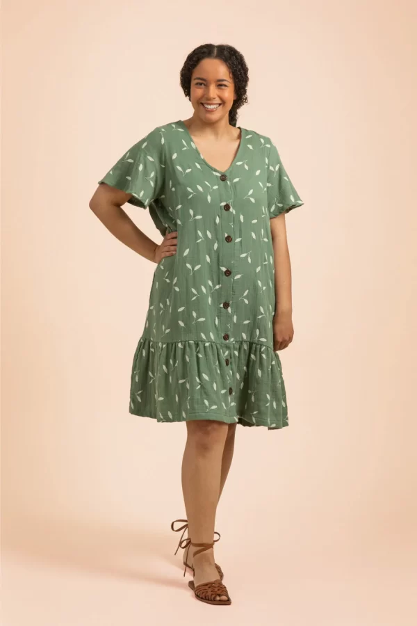 FRILL Button Dress, Sage Wind - Image 2