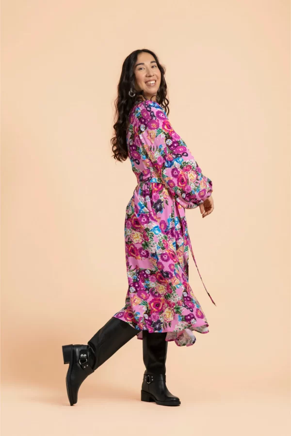 WRAP Midi Dress, Pink Marigold - Image 3