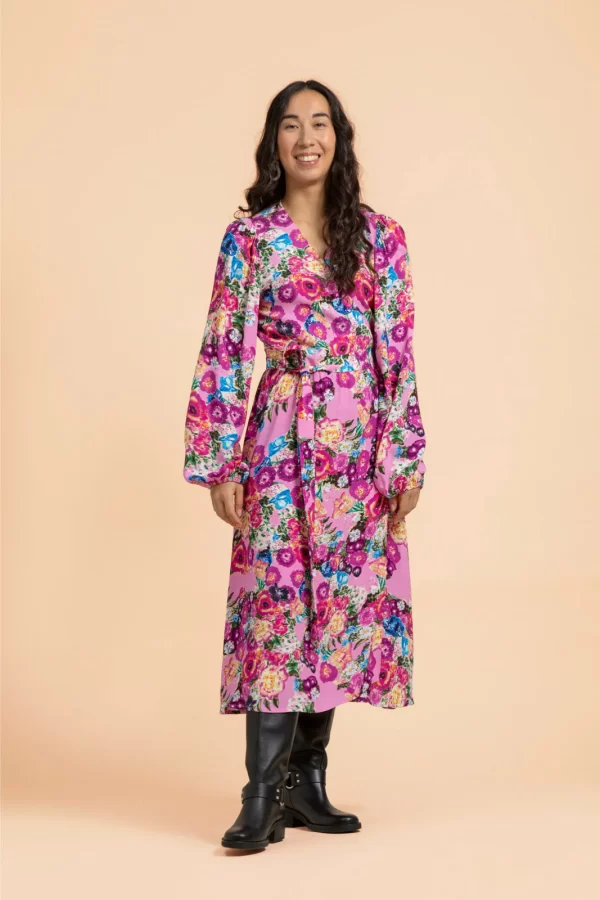 WRAP Midi Dress, Pink Marigold - Image 2