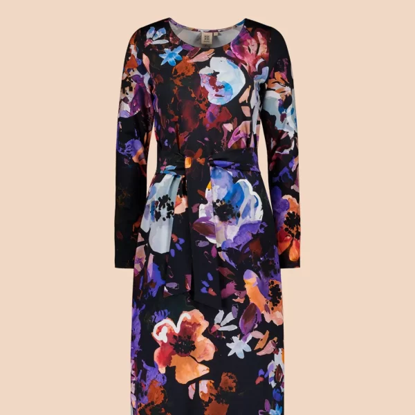 MIDI BELTED Dress, Black Anemone