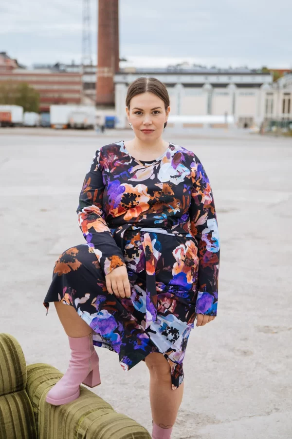 MIDI BELTED Dress, Black Anemone - Image 5