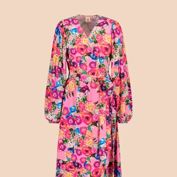 Kaiko Wrap midi dress pink marigold