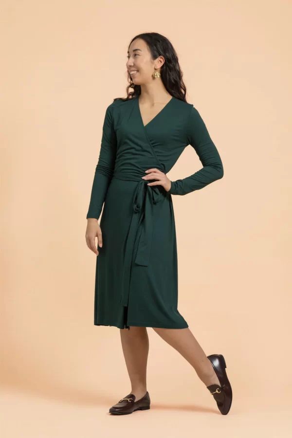 SOFT WRAP Dress, Dark Green - Image 3