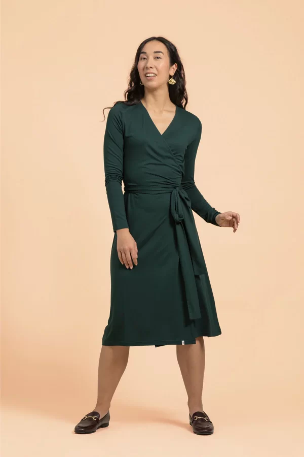 SOFT WRAP Dress, Dark Green - Image 5